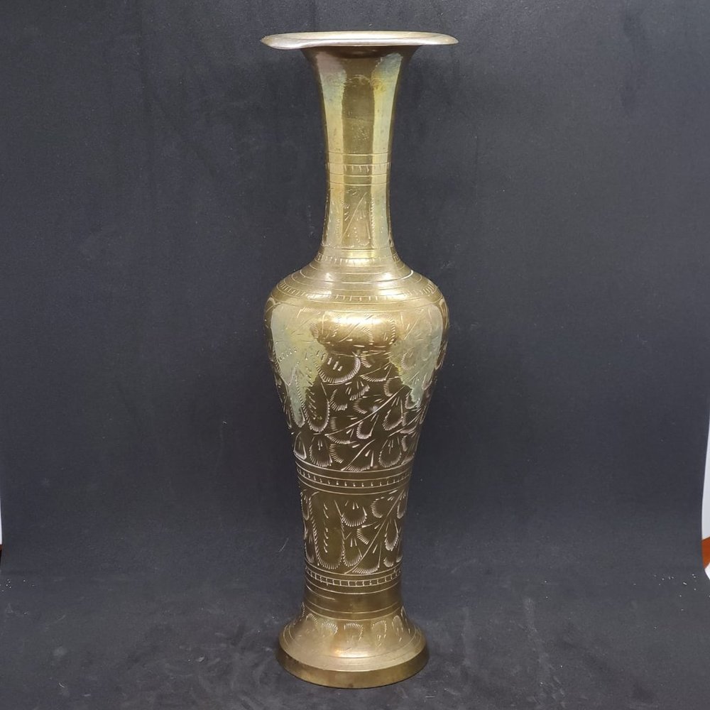 Vintage Boho Brass Vase, Etched Brass Vase,India Brass Vase home decor 12" TALL
